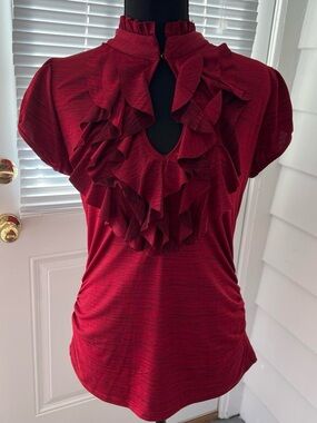 Y2K Heartsoul Ruffle Front Grunge Women’s Top in Deep Red